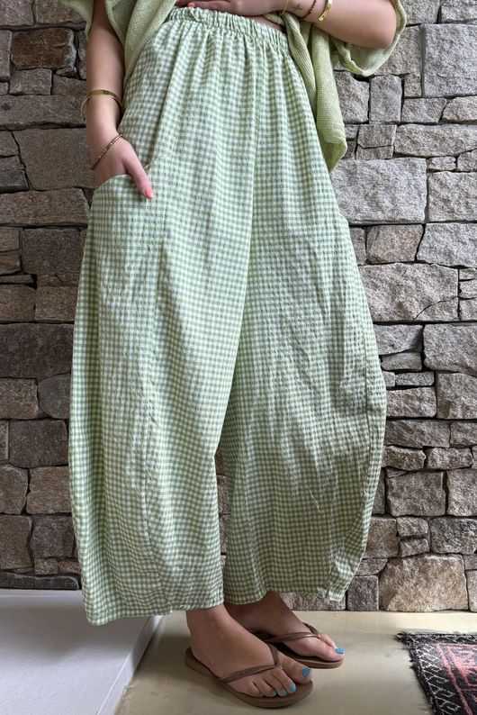 Arbi Gingham 7/8 Barrel Pant Matcha